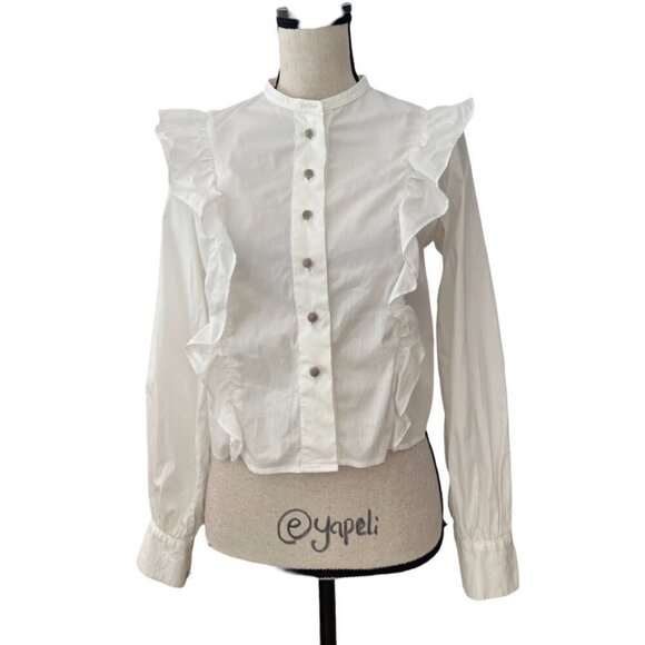 The Kooples cotton ruffle classic button down shirt size 1 - Picture 1 of 6